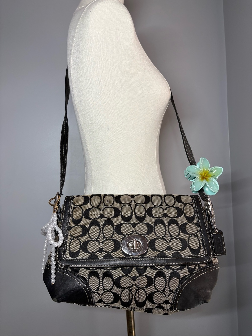 Vintage Y2K Coach Hampton Signature Canvas Crossbody Bag